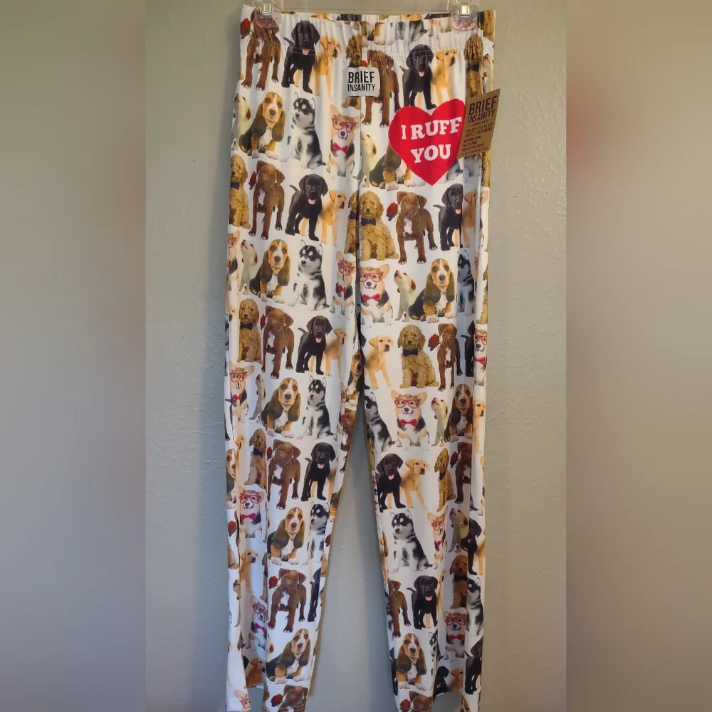 Brief Insanity Puppy Dog Lovers Unisex Lounge Pants Size Small NWT - Picture 1 of 8